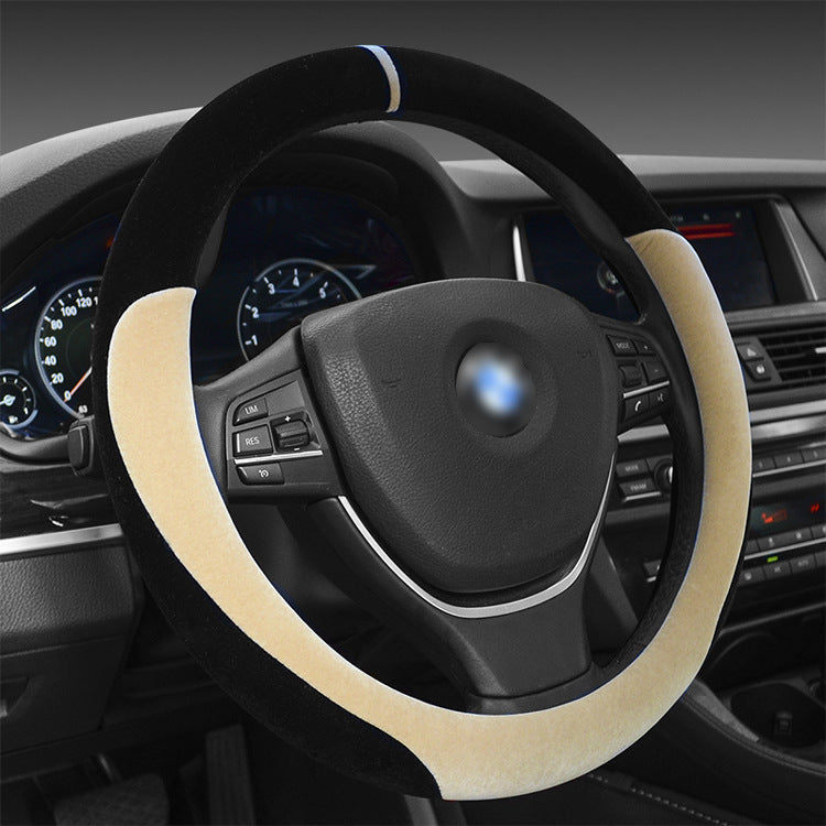 Winter short plush flocking steering wheel cover