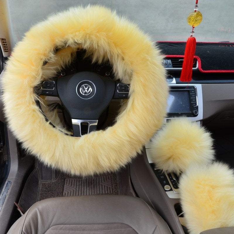 Three-piece wool steering wheel cover